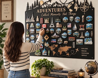 Travel Magnet Display Board, Adventure Souvenir Magnet Holder, World Travel Memory Wall Decor, Magnetic Map Display, Gift for Travelers