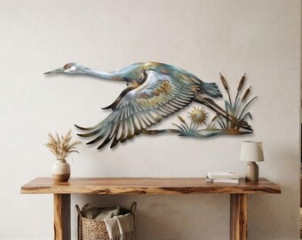 Great Blue Heron Metal Wall Art, Flying Crane Bird Decor, Wetland Nature Wall Sculpture, Coastal Lake House Decor, Bird Lover Gift