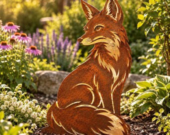Fox Garden Stake, Rustic Metal Fox Yard Art, Woodland Animal Garden Decor, Outdoor Fox Sculpture, Wildlife Gift for Nature Lover