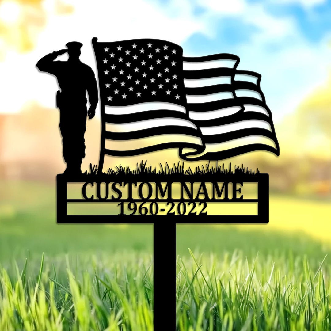 Custom Military Memorial Grave Marker With American Flag – Personalized ...