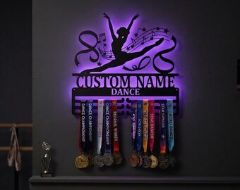 Personalized LED Dance Medal Hanger, Custom Dancer Medal Display, Ballet Award Holder, Dance Trophy Wall Decor, Gift for Dancer Girl