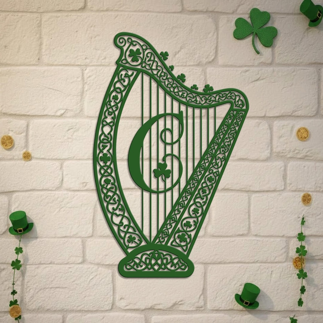 Harp Sign Personalized Irish Harp Metal Wall Decor, Custom Celtic Monogram Sign ...