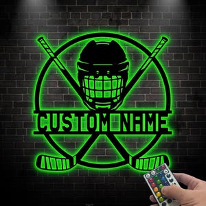 Custom LED Ice Hockey Metal Wall Art: Personalized Player Name Sign