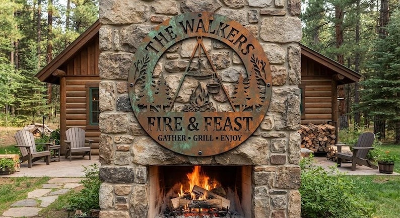 Personalized Campfire Metal Sign, Custom Family Cabin Sign, Fire Pit ...