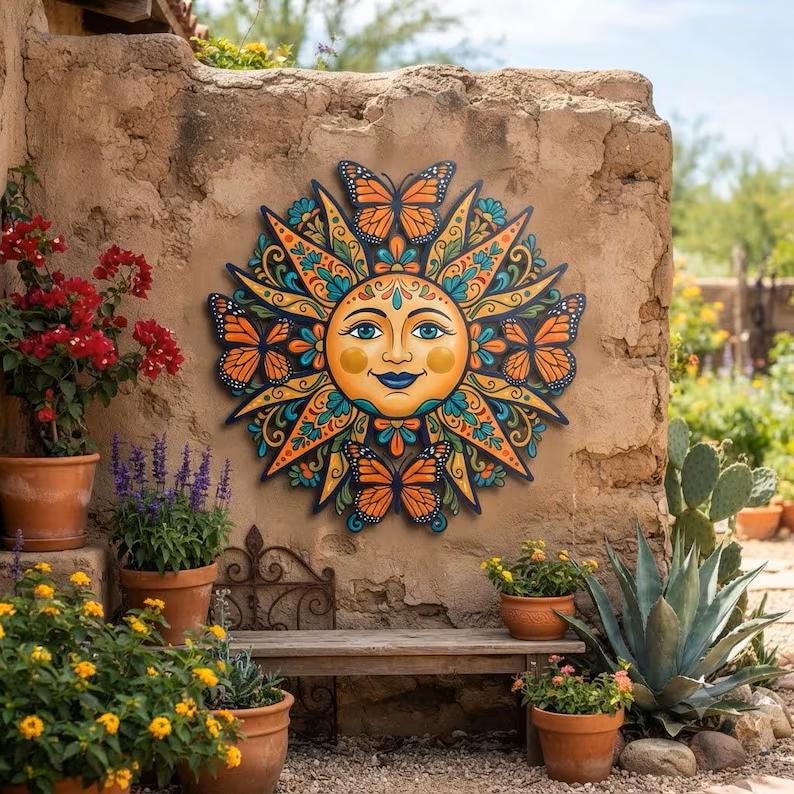 メキシコ 太陽 月 星 壁掛け 素焼き 焼き物 陶芸 伝統工芸 Vintage Mexican Ceramic Sun - Etsy
