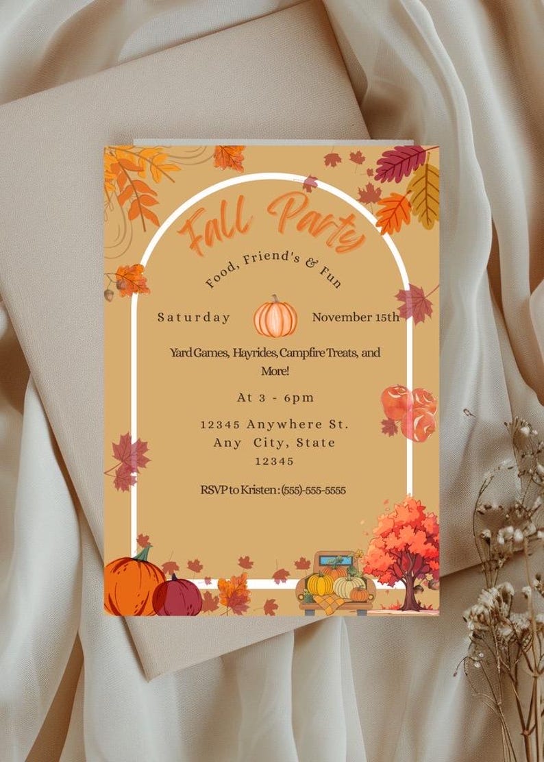 Fall Party Invitation Template: Editable Autumn Design (digital ...