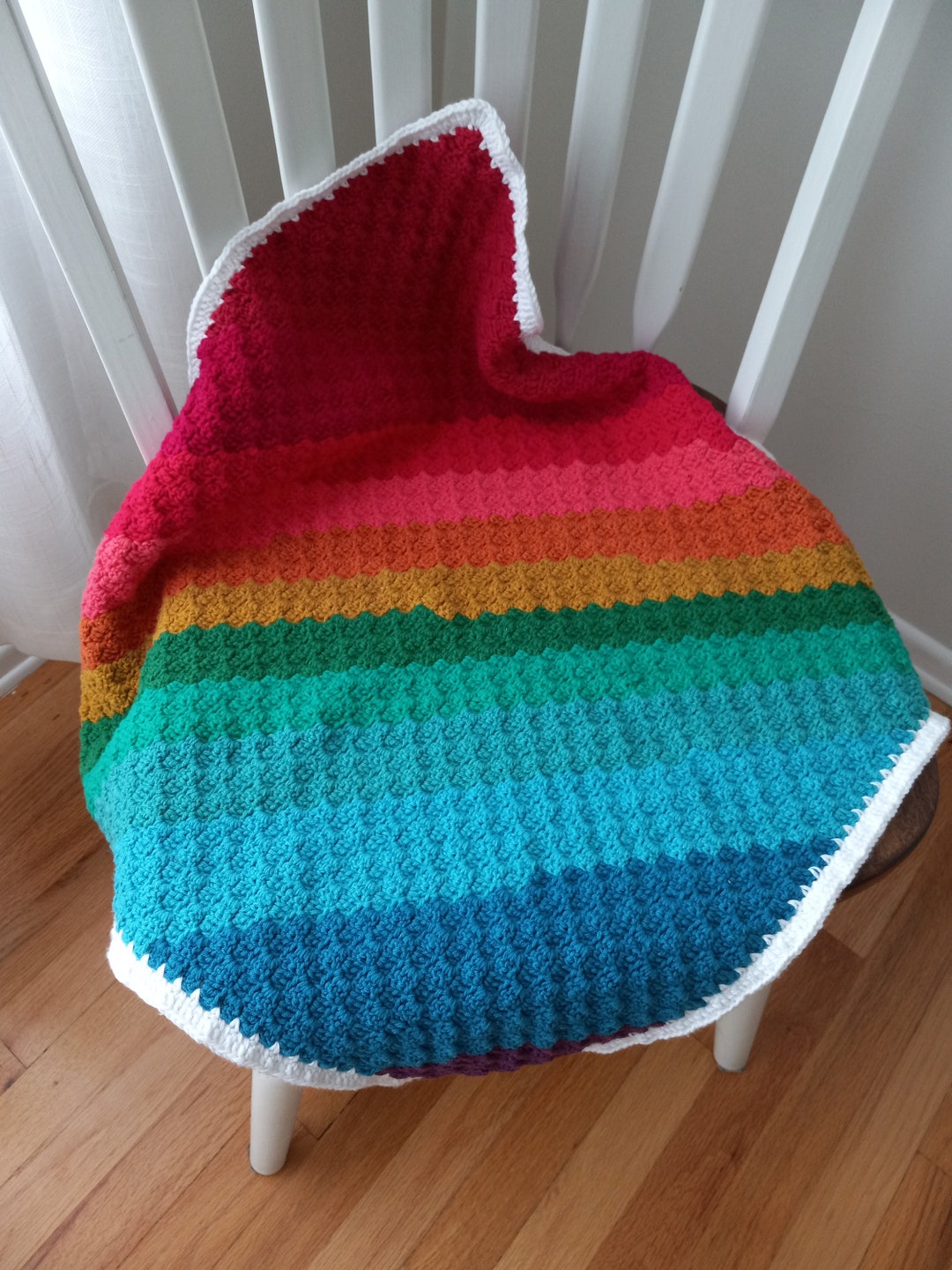 Rainbow Crochet Baby Stroller Blanket Etsy