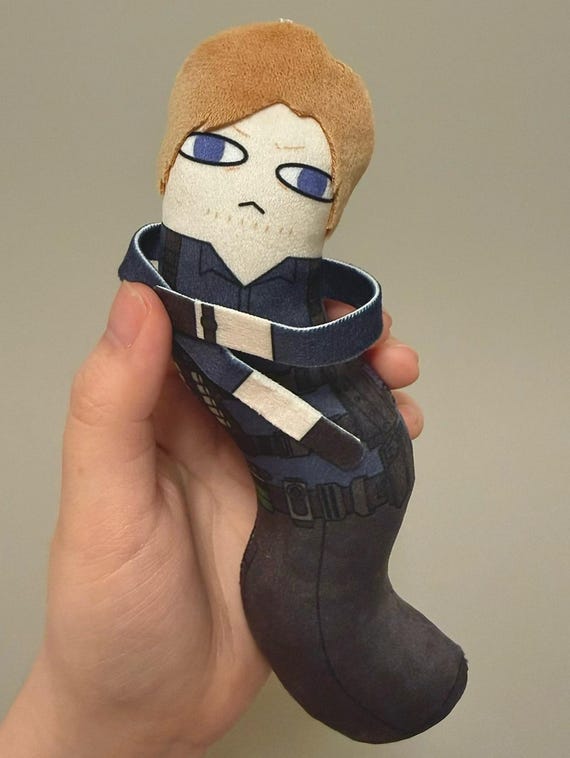 Customize Leon Scott Kennedy Abstract Curved  Plush Keychain | Handmade Resident Evil 9 Quirky Anime Plushie, Gifts for game lovers