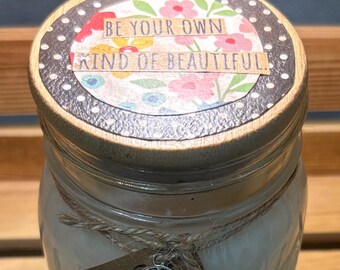 100% Soy Wax 12 Oz Mason Jar Candle Be Your Own Kind Of Beautiful Rock Candy Scent