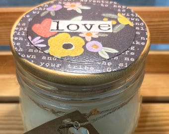 100% Soy Wax 12 Oz Mason Jar Candle Love Almond Macaron Scent