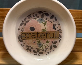 Ceramic Trinket Dish Floral Grateful Gift