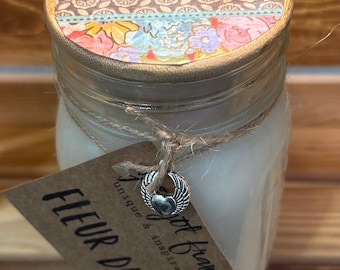 100% Soy Wax 12 Oz Mason Jar Candle Be The Light Fleur De Lis Scent