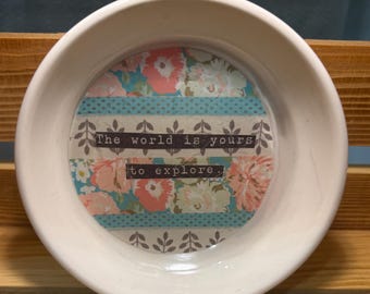 Ceramic Trinket Dish Floral The World Is Yours To Explore Gift