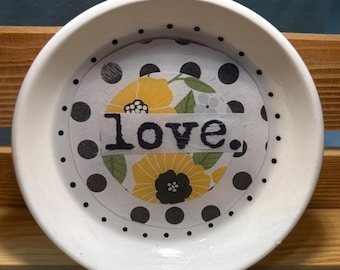 Ceramic Trinket Dish Floral Polka Dot Love Gift