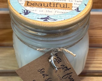 100% Soy Wax 12 Oz Mason Jar Candle Be Your Own Kind Of Beautiful Sea Salt and Orchid Scent