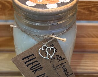100% Soy Wax 12 Oz Mason Jar Candle Shine Fleur De Lis Scent