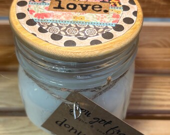 100% Soy Wax 12 Oz Mason Jar Candle Love  Donut Shop Scent