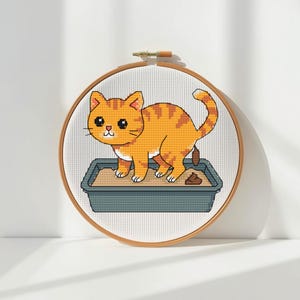 Cat Pooping Funny Cross Stitch Pattern - Cheeky Orange Cat Humor Prank Gift (PDF Download)
