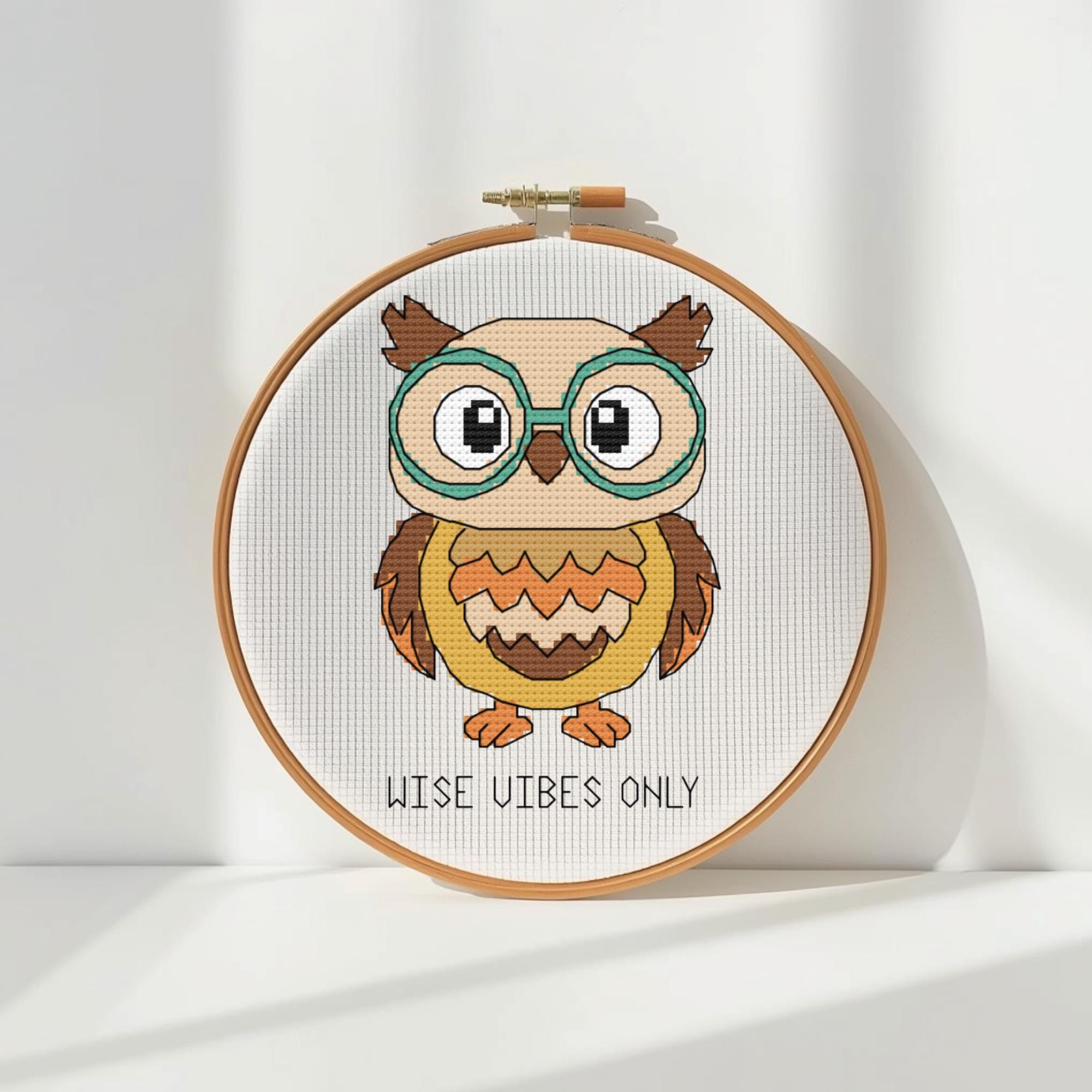 Owl Cross Stitch Pattern: Whimsical Wise Animal with Glasses (PDF Download)
