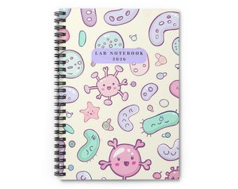 Cahier à spirales Happy Microbes Lab - Lignes lignées, Journal scientifique, Bloc-notes de biologie, Cadeau de chimie, Fournitures de rentrée scolaire