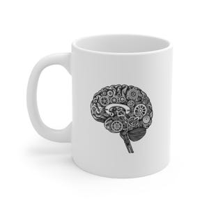 Steampunk Mechanical Brain Design Mug | Gear & Cog Anatomy Art | STEM Shirt for Men | Engineer Gift | Dark Academia