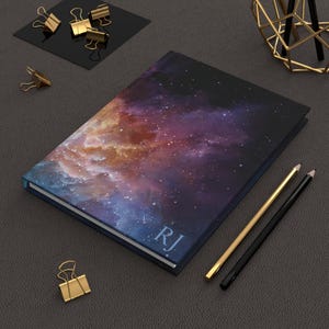 Personalised Initials Space Themed Galaxy Hardcover Journal | Space Notebook with perforated pages.