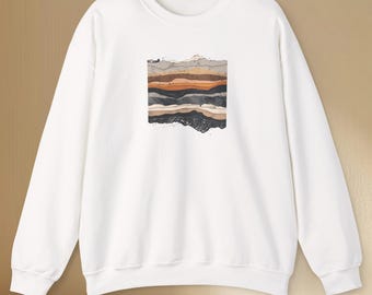 Sweatshirt met geologische lagen, minimalistische geologietop | Tektonische texturen
