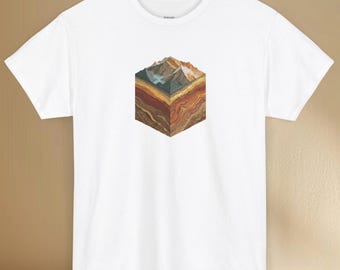 GeoCube Mountains T-Shirt | Geology Cube Art | Mountain Cross Section Tee | Earth Science Shirt | Geologist Gift