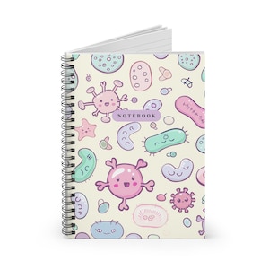 Cuaderno espiral con temática de laboratorio de microbios - Rayado, diario científico, bloc de notas de biología, regalo de química, material escolar