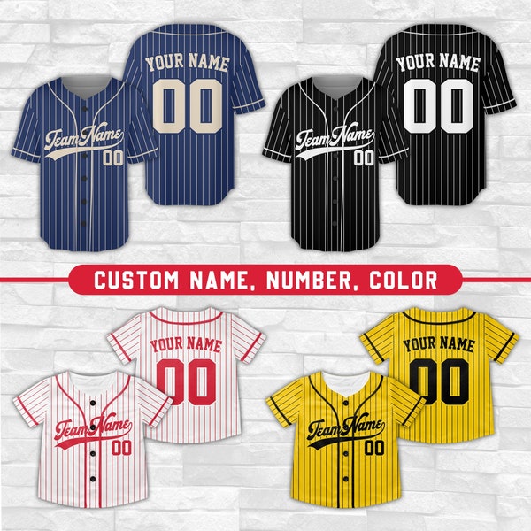 Personalized Team Name And Number Baseball Jersey, Custom Color Piping Stripe Jersey, Matching Team Kid, Youth, Adult Baseball Lover Jersey