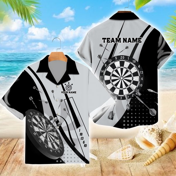 Personalized Darts Hawaiian Shirt, Custom Dart Team Name Shirt, Gift For Dart Lover Party Shirt, Retro Dart Button Down Shirt