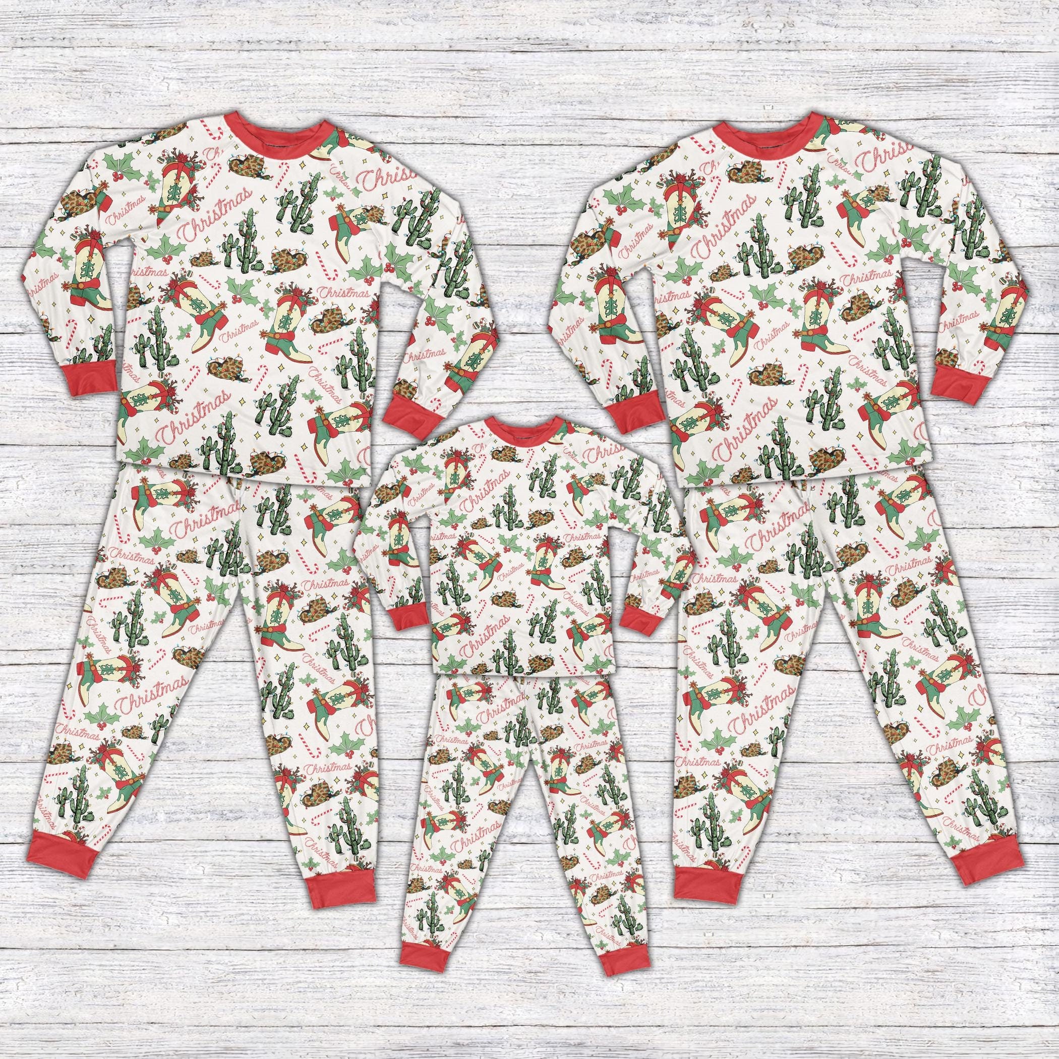 Discover Western Family Christmas Long Sleeve Two Piece Pajama, Cowboy Christmas Pajama Set, Christmas Cowboy Boots Pajamas, Cowgirl Christmas Gift