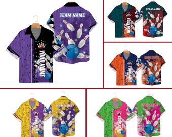 Personalized Bowling Hawaiian Shirt, Custom Name Bowling Shirt, Matching Bowler, Player Team Short Sleeve, Summer Bowling Button Up Shirt