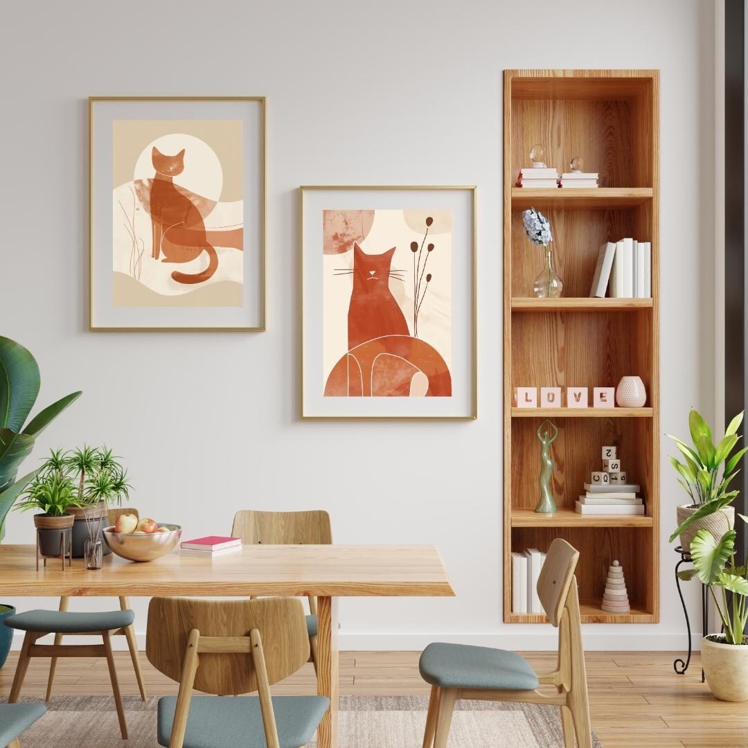 Boho Cat Wall Art Set of 4 + 2 Bonus | Minimalist Digital Prints ...