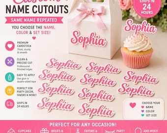 Custom Name Cutouts | Party Decor, Cake Toppers, Favors (Cardstock)