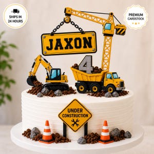 Personalized Construction Birthday Cake Topper | Dump Truck, Excavator Decor (fast shipping)