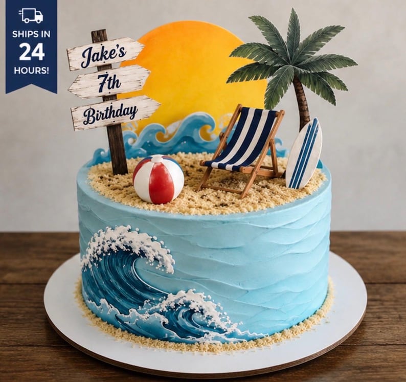 Summer Beach Party Cake Topper | Personalized Birthday Decor | Fast ...