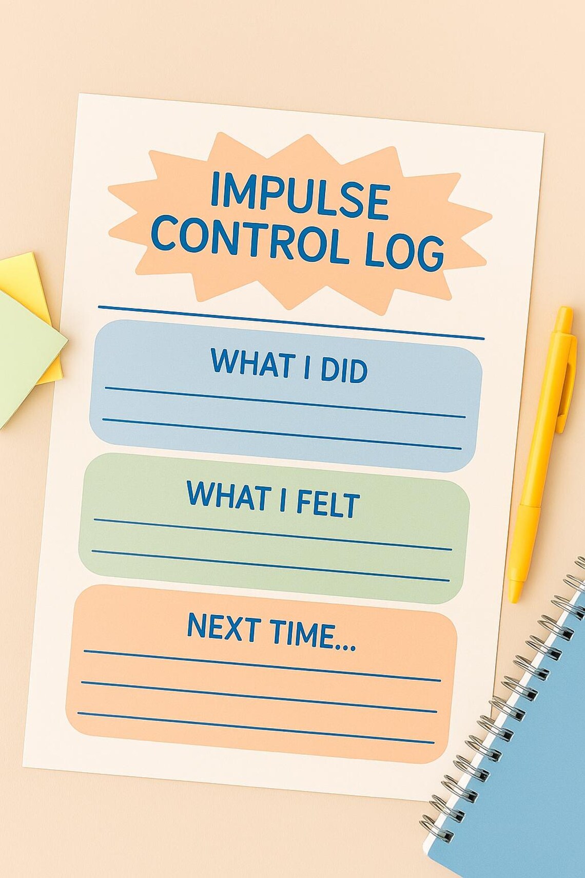 Impulse Control Log: ADHD Worksheet for Kids & Adults (instant Download ...