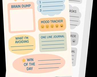 ADHD Daglig Organisator Paket – Utskrivbar Hjärndump + Humörspårare + Uppgiftslista | Direkt Ladda Ned PDF
