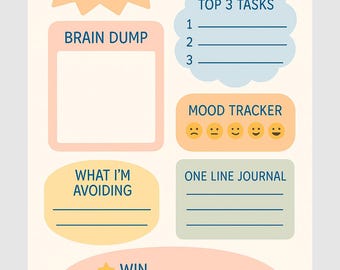 ADHD Daily Brain Dump Worksheet – Printable PDF for Focus, Mood Tracking, Task Planning & Reflection