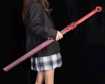 Dragon Katana Handmade Sword, Red Dragon Theme, 1060 Carbon Steel Anime Inspired Collectible