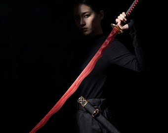 Elden Ring Sword Rivers of Blood Replica Red Wavy Blade Black Gold Handle Collectible
