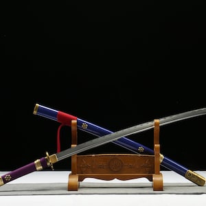 Handmade Anime Katana - One Piece Zoro Enma Sword Replica, Wano Purple Blade, Full-Tang Japanese Samurai Cosplay Collectible & Gift