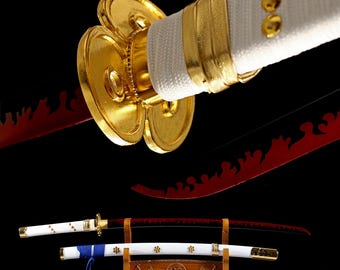 One Piece Enma Katana, Black Red Blade& White Scabbard,Cosplay Display Sword