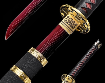 Handmade Red Samurai Katana: Elden Ring Inspired Cosplay Sword, Legendary Blade Replica