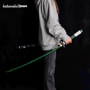 Hand-Forged Sanemi Sword: Wind Hashira Display Replica, 1045 Steel