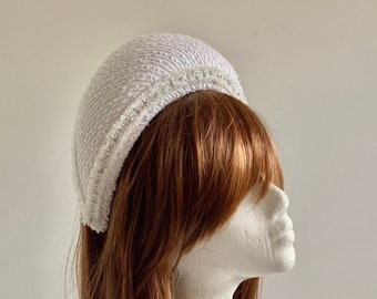 White and silver bouclé halo ( bridal ) hat