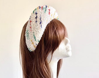 Bouclé halo hat white with bright primary colours