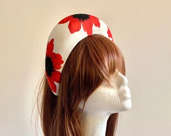 White halo hat with red poppy’s
