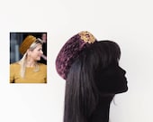 Dutch design aubergine astrakhan pillbox hat with vintage brooch on comb